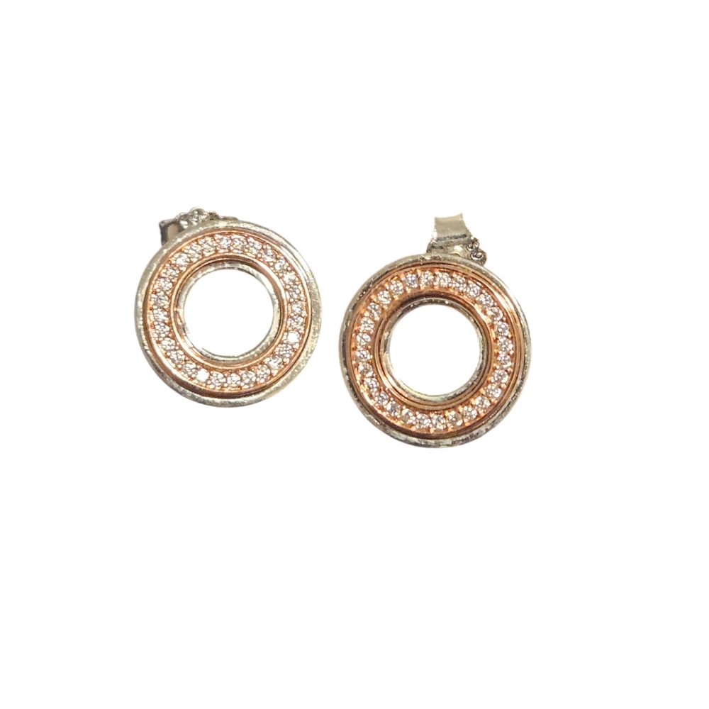 Pandora 18K Rose Gold Sterling Silver TwoTone Pavé Heart Stud Earrings